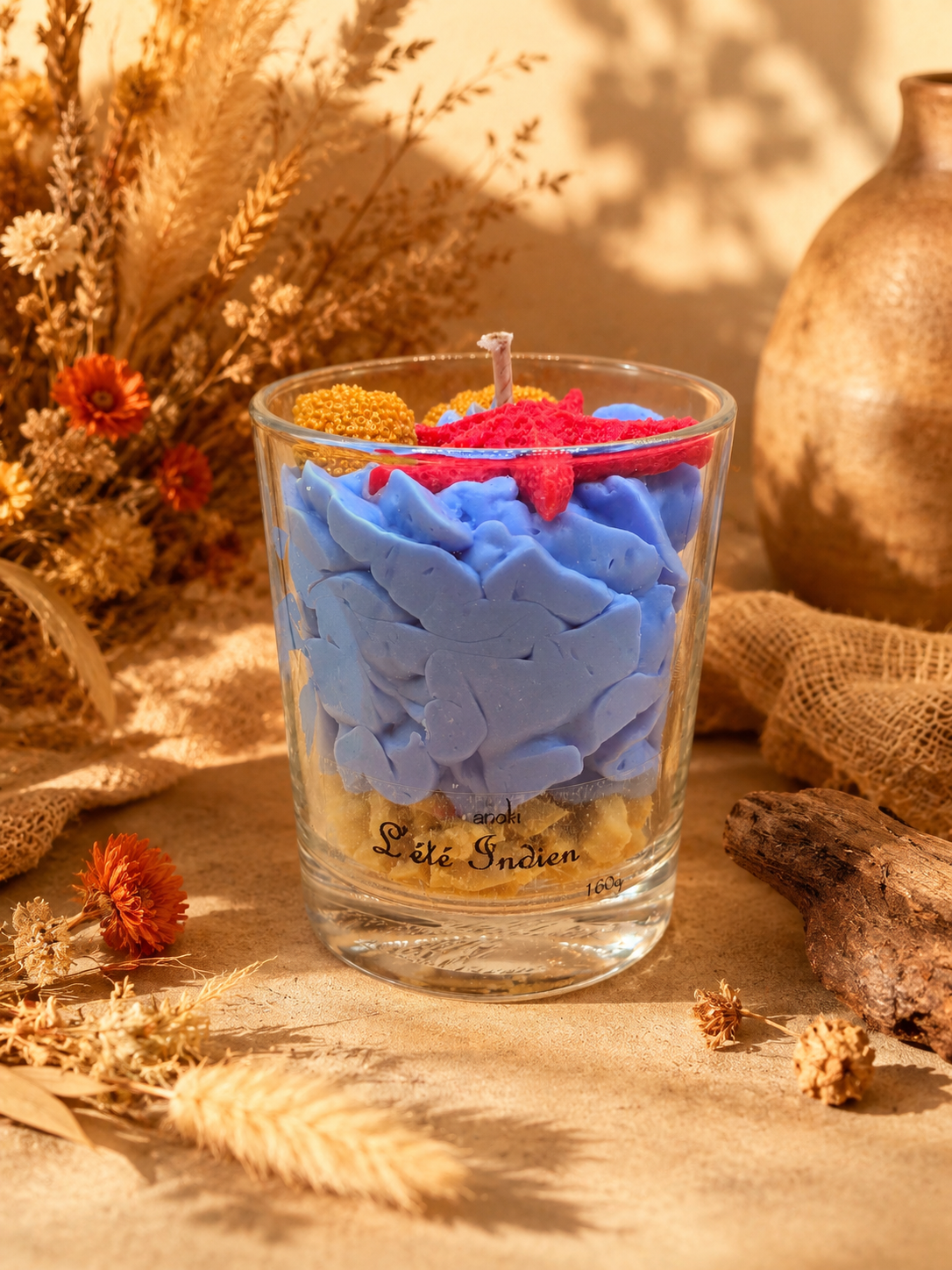 bougie gourmande estivale parfum soleil d'azur. fait main en corrèze par anoki